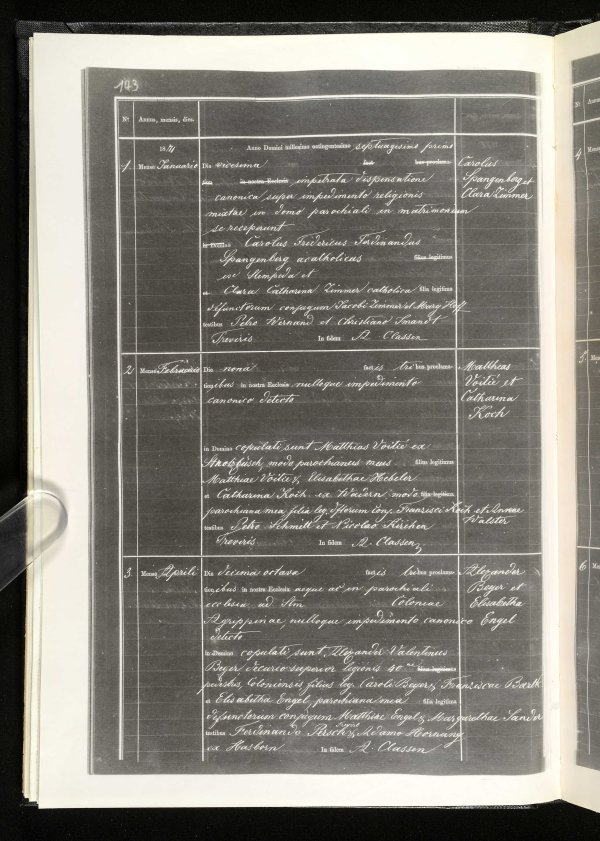1871 - Katholische Kirche Tier - Heirat Carl Friedrich Ferdinand Spangenberg und Clara Zimmer